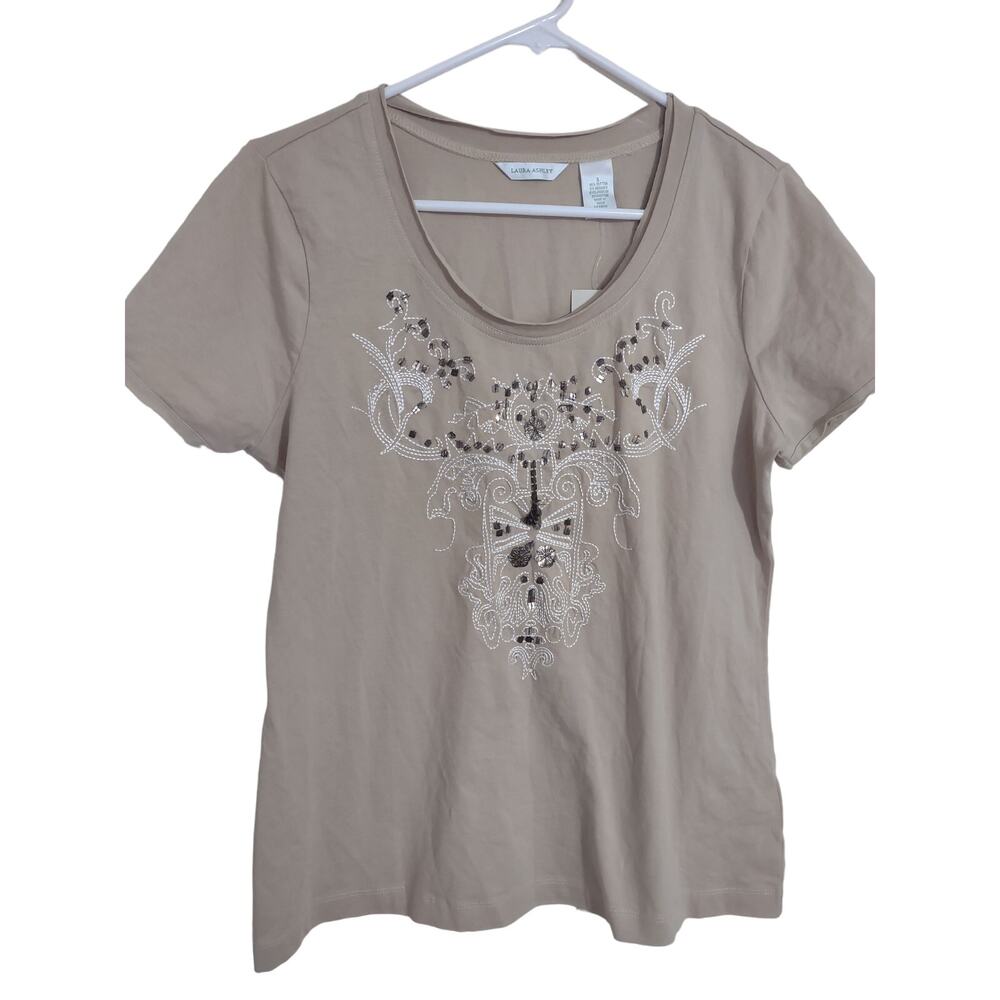 VTG Laura Ashley Bohemian Sequin Top Size Small Whimsy Lightweight Neutral